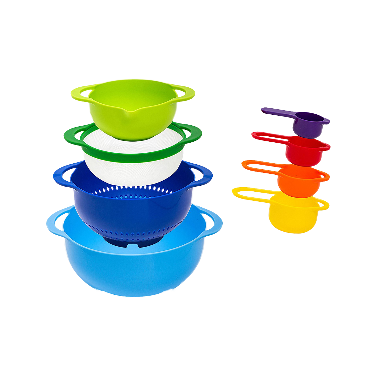 Dropship 8pcs Mixing Bowl Set; Colorful Kitchen Strainer Basket