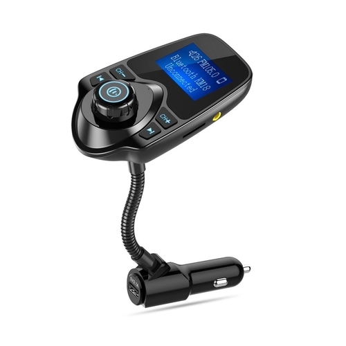 Wireless In-Car Bluetooth FM Transmitter Radio Adapter Car Kit with 1.44 Inch Display and USB Car Charger