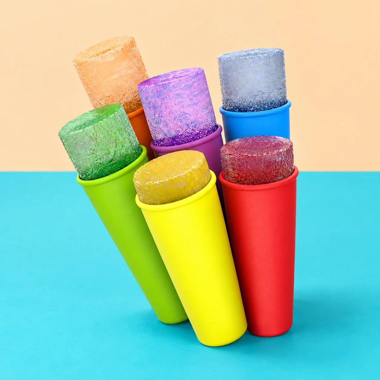 Six colourful ice-pop moulds — creative colour-blocked product image
